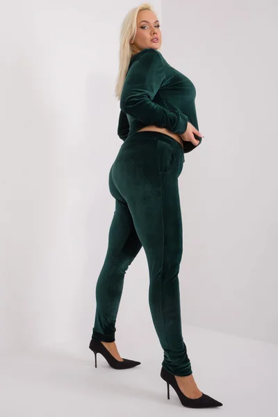 Zelená velurová plus size souprava FPrice