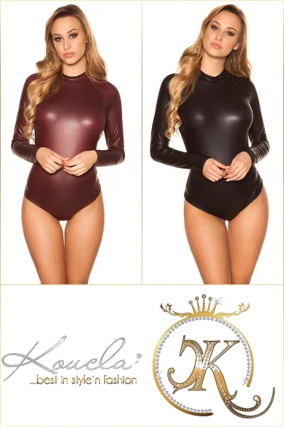 Dámské Bordeaux Body Longsleeve Wetlook Style Fashion