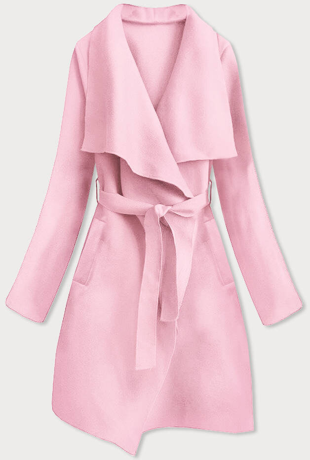 Minimalistický dámský kabát v pudrově růžové barvě 38GX58 MADE IN ITALY, Růžová ONE SIZE i392_20005-50