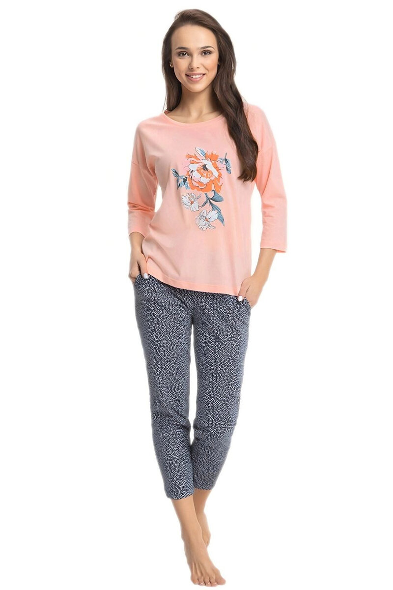 Meruňkové pyžamo pro ženy Luna 628 - Pohodlné a stylové, meruňková XL i41_82263_2:meruňková_3:XL_