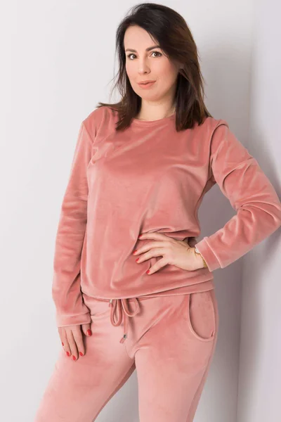 Růžová velurová plus size souprava FPrice