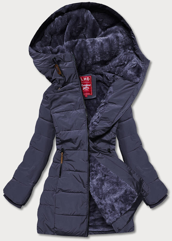Zimní bunda s kožešinovou kapucí pro ženy - Modrá LHD, odcienie niebieskiego XXL (44) i392_20982-48