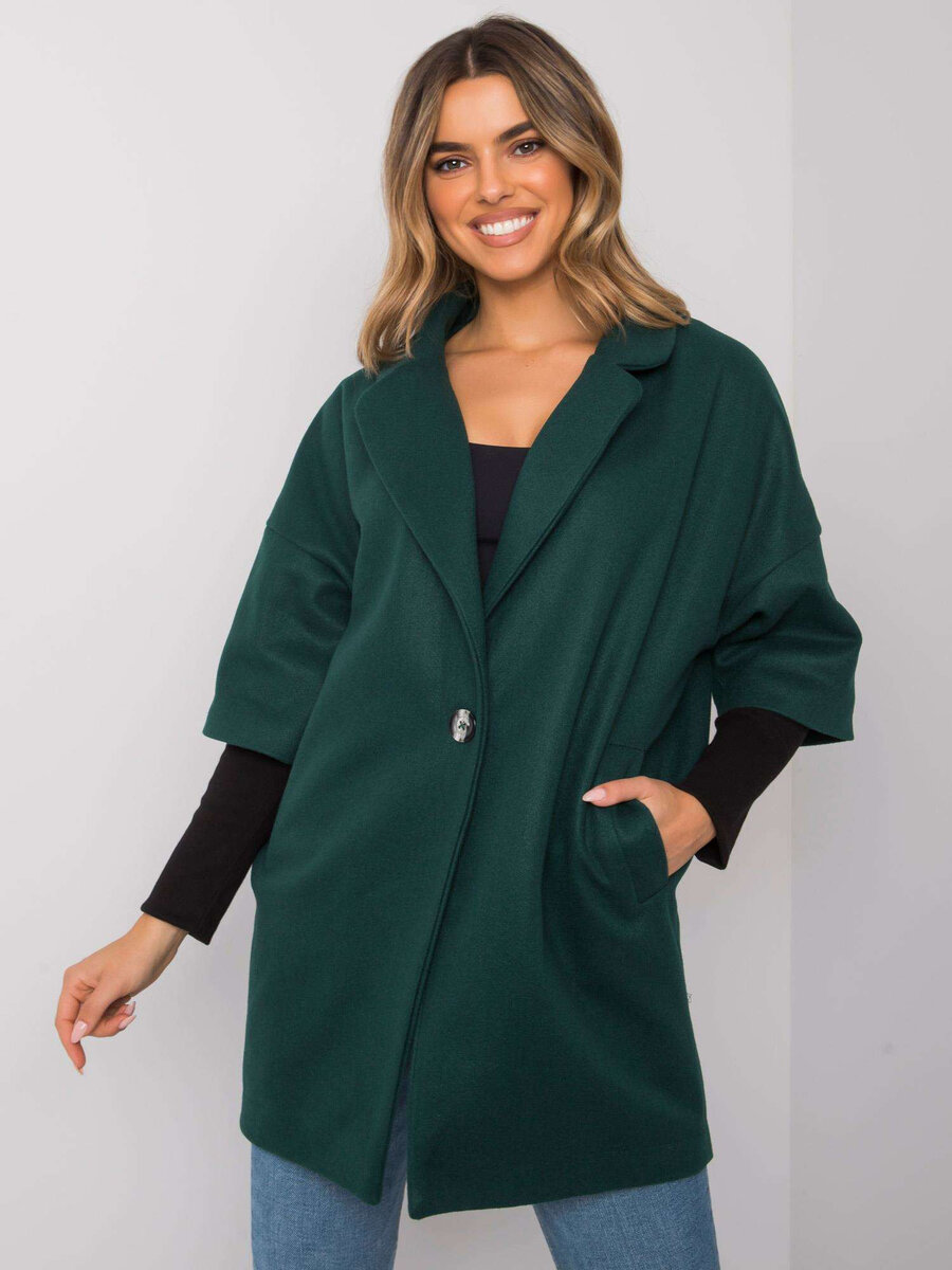 Dámský RUE PARIS Tmavě zelený oversize kabát FPrice, S/M i523_2016103041343