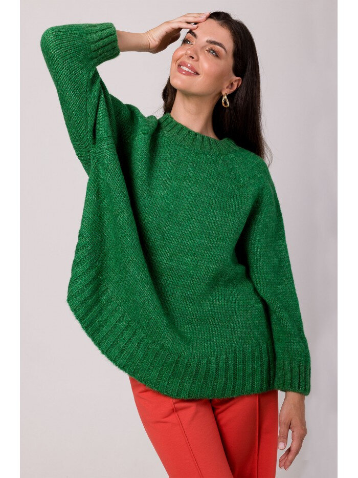Emerald Elegance - Dámský oversized svetr s netopýřími rukávy, EU UNI i529_1246935249628172509