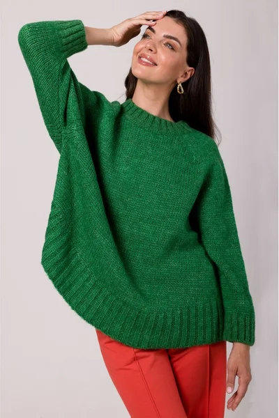 Emerald Elegance - Dámský oversized svetr s netopýřími rukávy