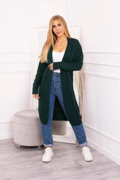 Dámský kostkovaný cardigan tmavě zelený K-Fashion