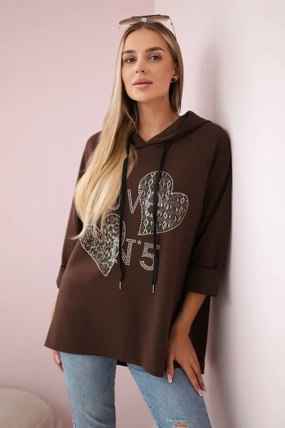 Love - Dámská Hnědá Oversized Viskózová Mikina K-Fashion