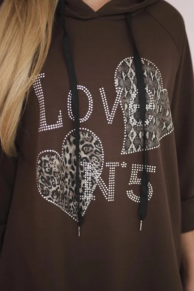 Love - Dámská Hnědá Oversized Viskózová Mikina K-Fashion