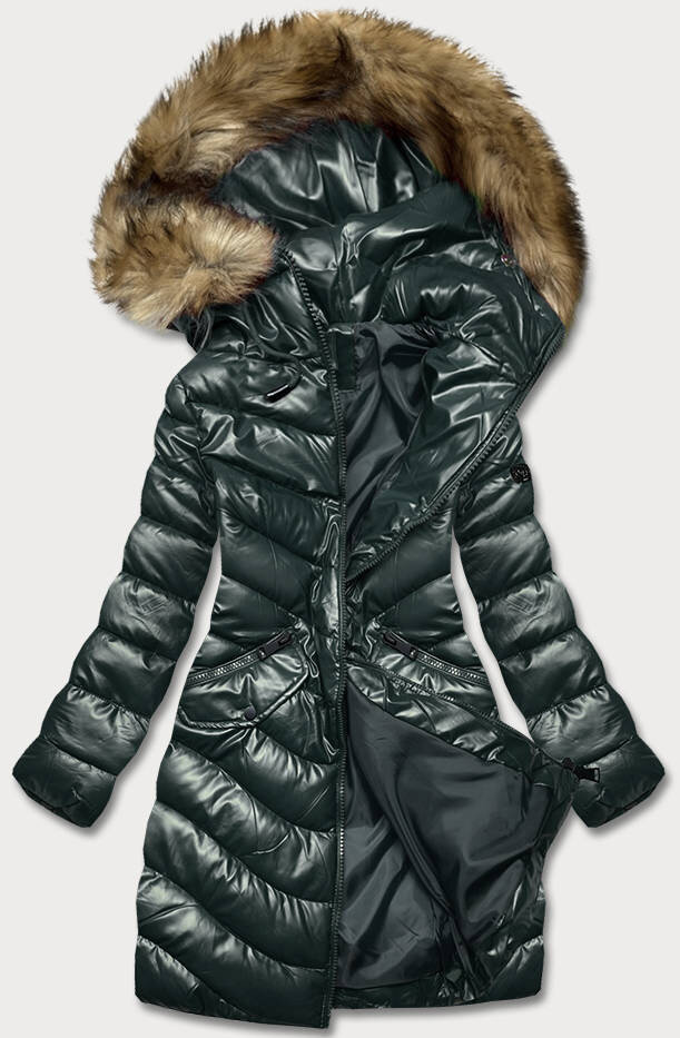 Zimní dámská péřová bunda s kožešinovou kapucí LHD, odcienie zieleni S (36) i392_20989-46