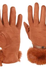 Kožešinové dotykové rukavice Charme v hnědé barvě