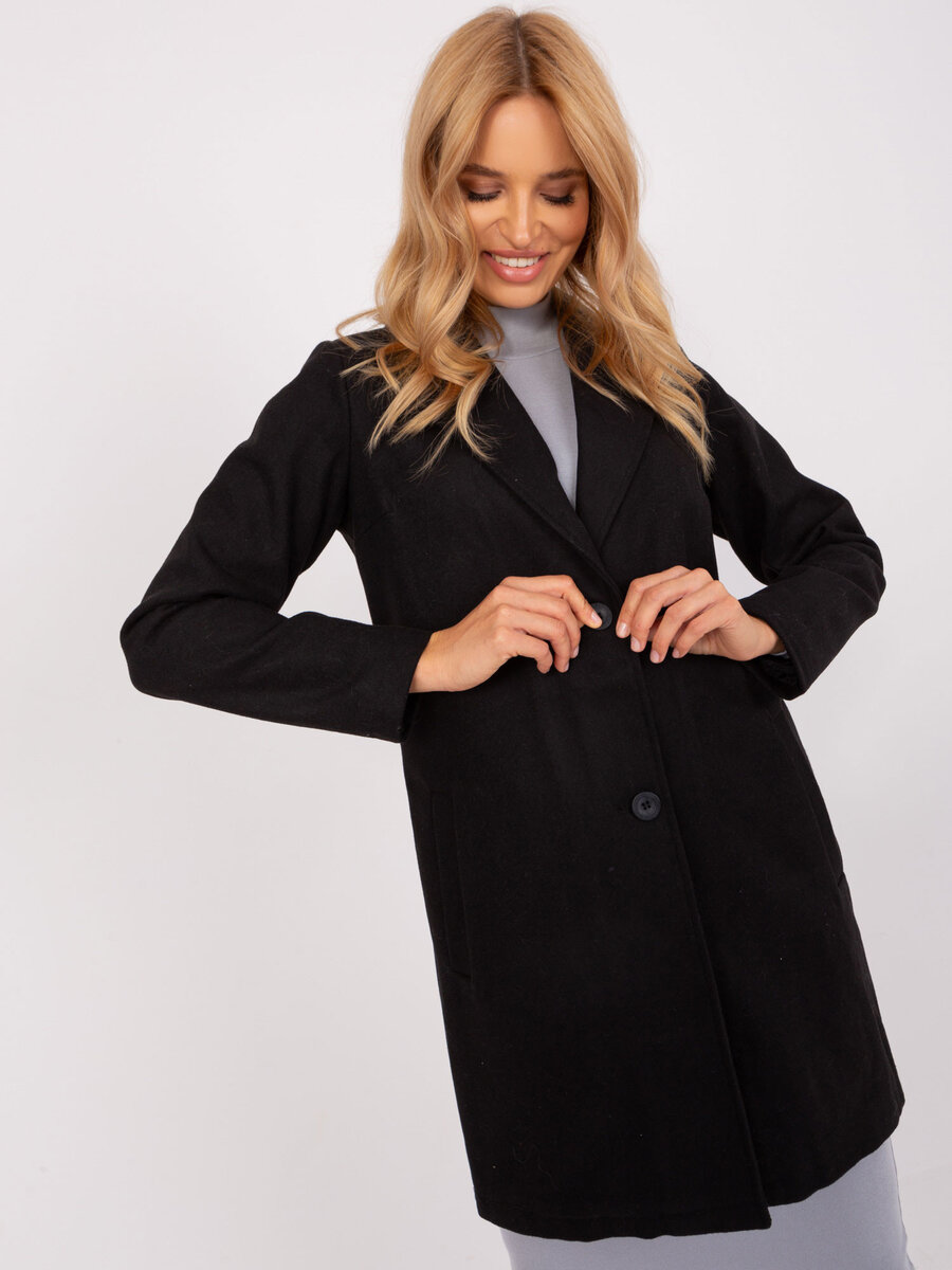 Černý kabát s knoflíky a kapsami - Elegantní FPrice, L i523_4058427810722