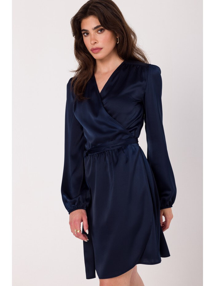 Modré Saténové Zavinovací Šaty - Elegantní Makover, EU L/XL i529_6196932359946243