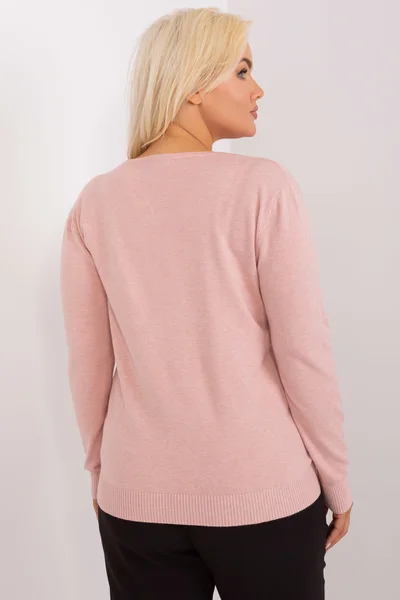 Světle růžový dámský plus size svetr s knoflíky FPrice