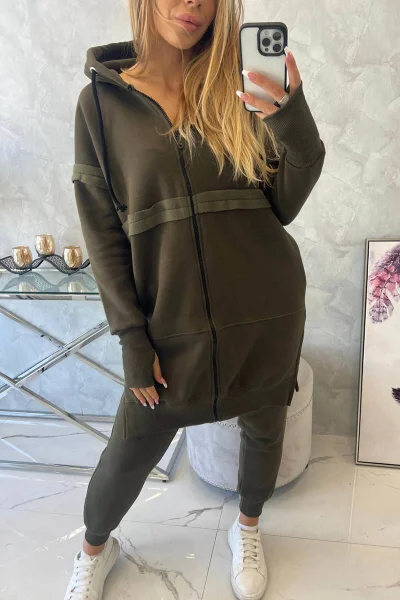 Zateplená Khaki Souprava s Kapucí - K-Fashion