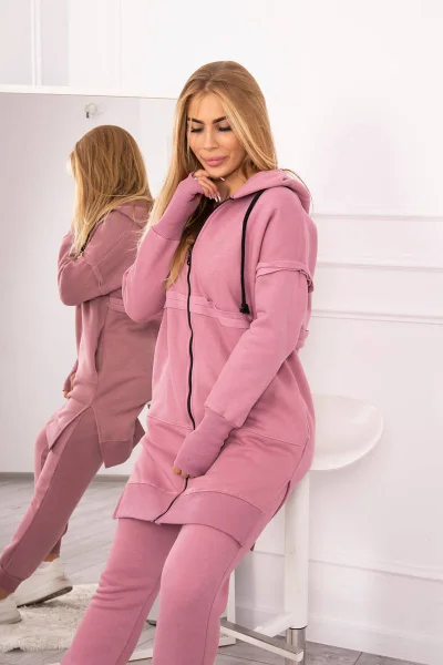 Zateplený mikinový set s kapucí tmavě růžový K-Fashion