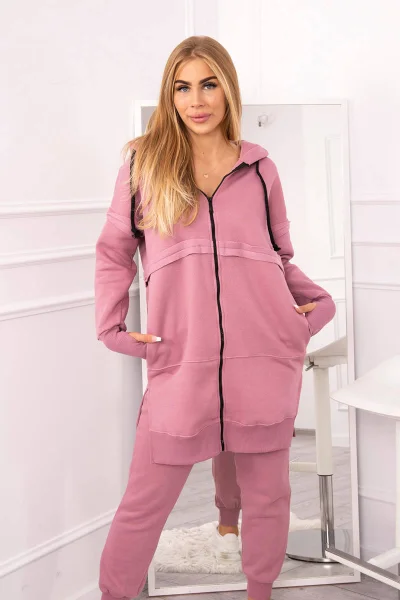 Zateplený mikinový set s kapucí tmavě růžový K-Fashion