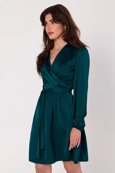 Zelené saténové zavinovací šaty - Makover Glamour