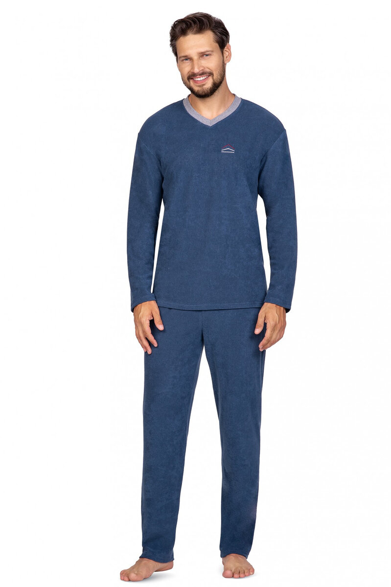 Mužské froté pyžamo V-krk M-XL, modrá L i384_39252942