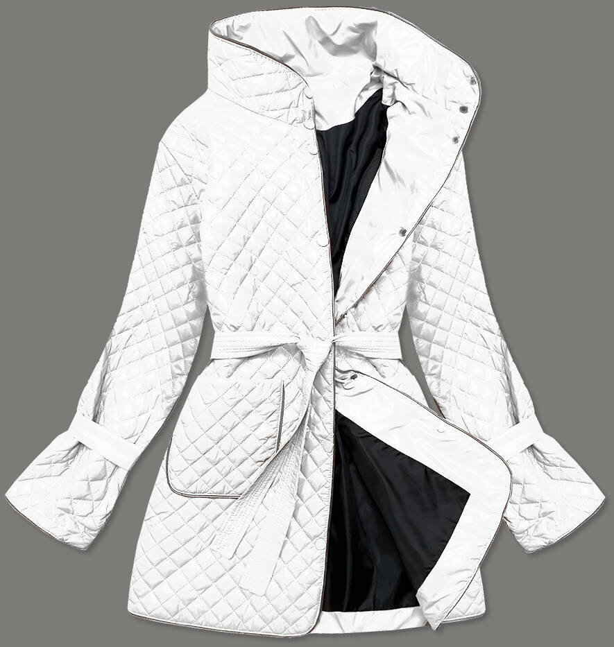 Bílá prošívaná bunda pro ženy s páskem AMF ROSSE LINE, odcienie bieli S (36) i392_19572-46