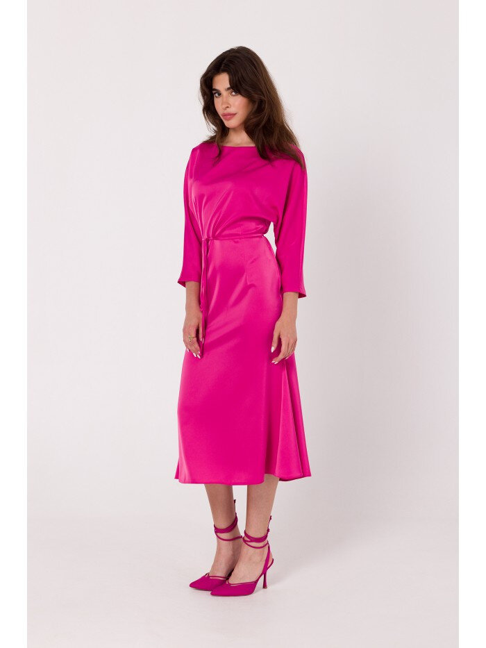 Růžové saténové dámské šaty s netopýřími rukávy - Pink Elegance, EU S i529_1240548391600363677