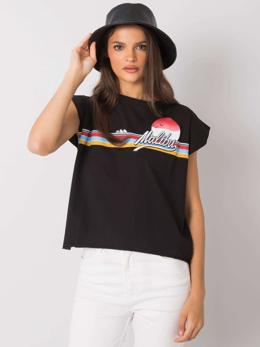 Černé bavlněné dámské tričko s potiskem FPrice, jedna velikost i523_2016102969556