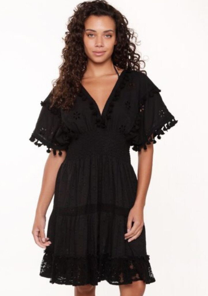 Letní bavlněné šaty s krajkovými detaily, černá M i321_86570-454338