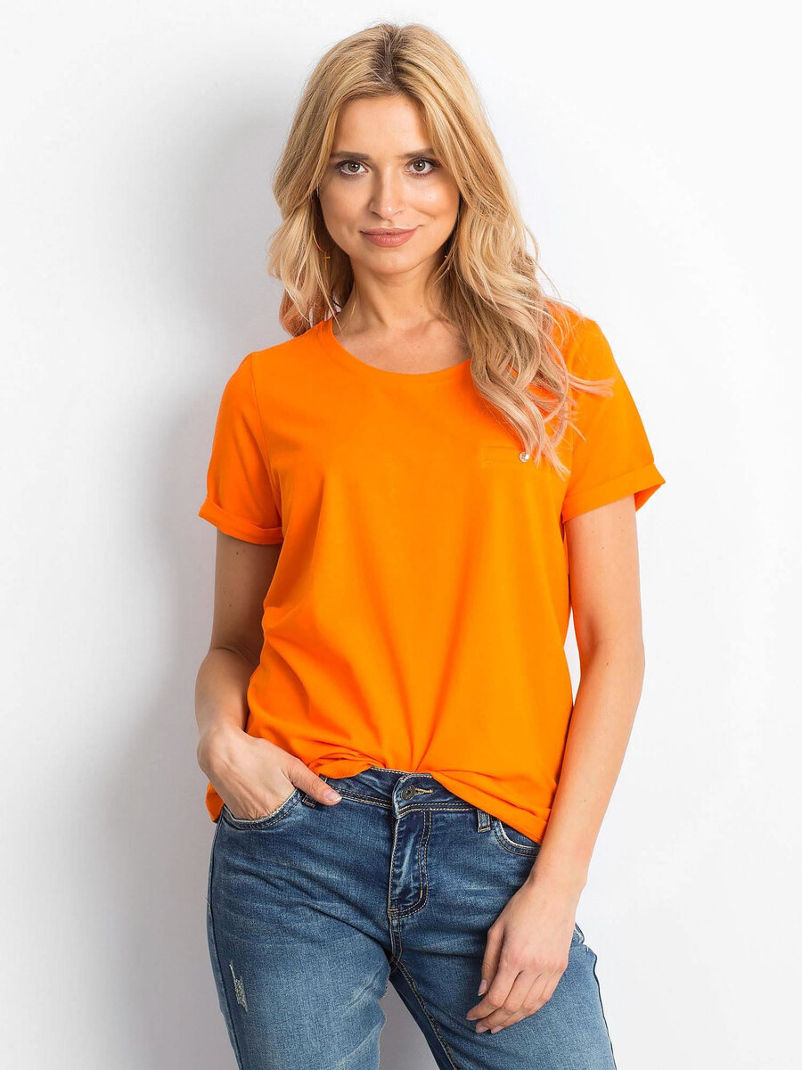 Dámské základní fluo oranžové bavlněné tričko pro ženy FPrice, M i523_2016102217602