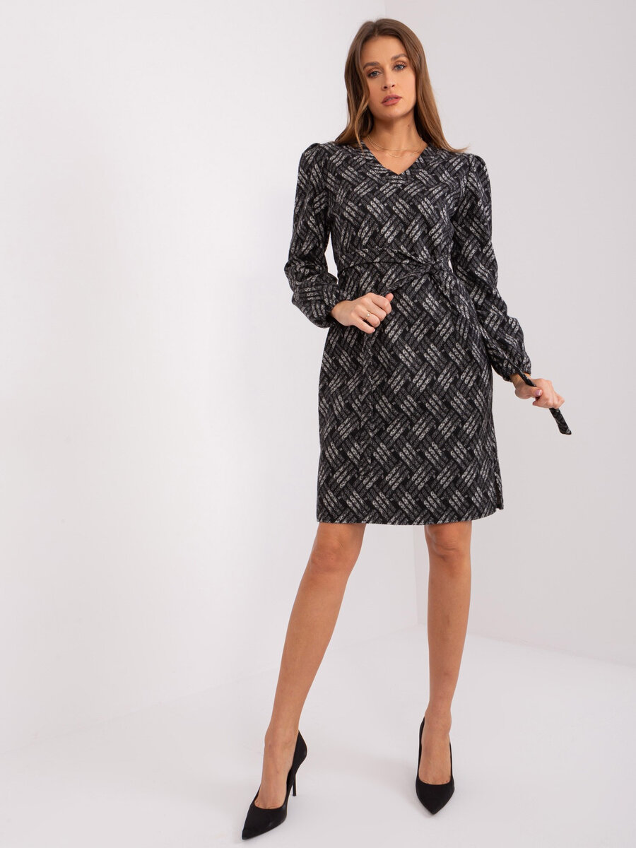 Šedé černé dámské šaty FPrice - Elegantní kousek pro každou příležitost, S/M i523_2016103486557