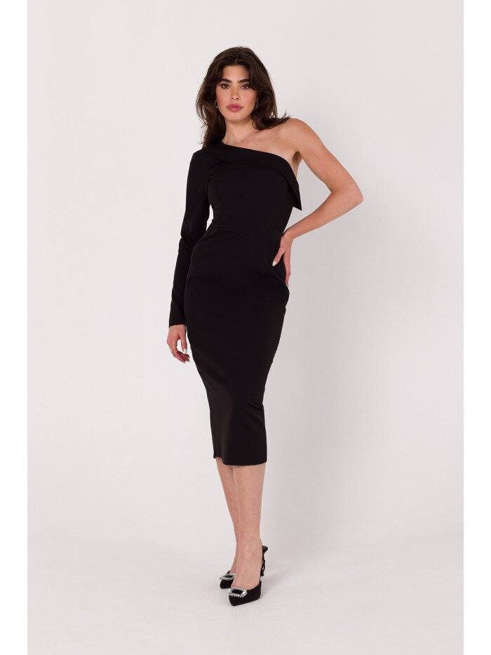 Černé Pouzdrové šaty na jedno rameno - Elegantní Ramenní Design, EU XL i529_40538010287382016