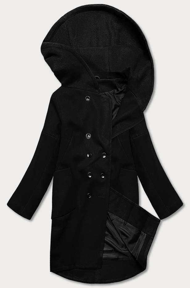 Černý dámský kabát plus size s kapucí WUF9Y6 ROSSE LINE, odcienie czerni 48 i392_19588-27