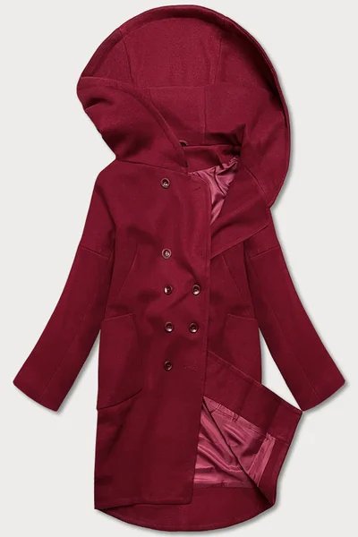 Dámský kabát plus size v bordó barvě s kapucí SCK2 ROSSE LINE
