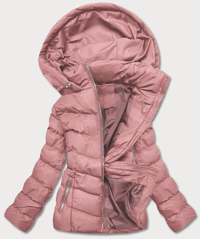Zimní péřová bunda s kapucí v růžové barvě - Jemný Styl, odcienie różu L (40) i392_21022-49