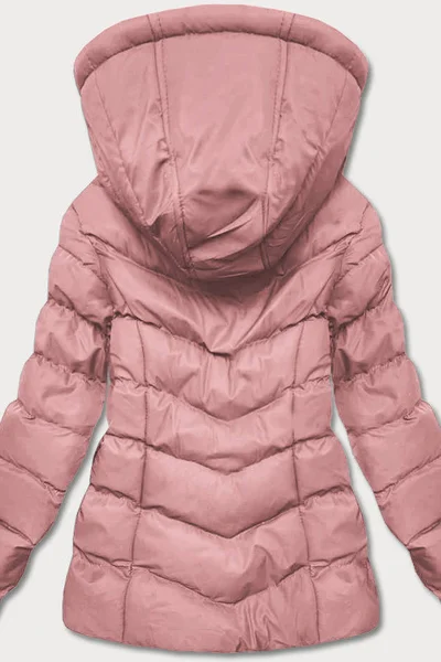 Zimní péřová bunda s kapucí v růžové barvě - Jemný Styl