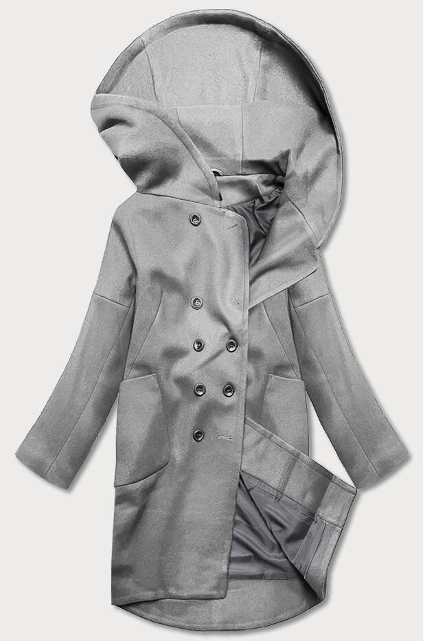 Šedý dámský kabát plus size s kapucí 6S8 ROSSE LINE, odcienie szarości 46 i392_19590-R