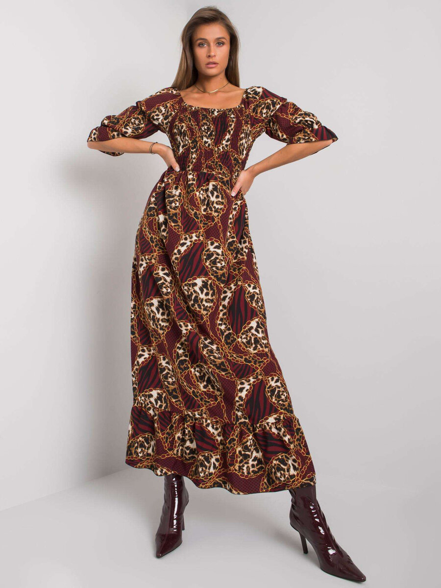 Dámské bordó dlouhé vzorované šaty FPrice, jedna velikost i523_2016103041459