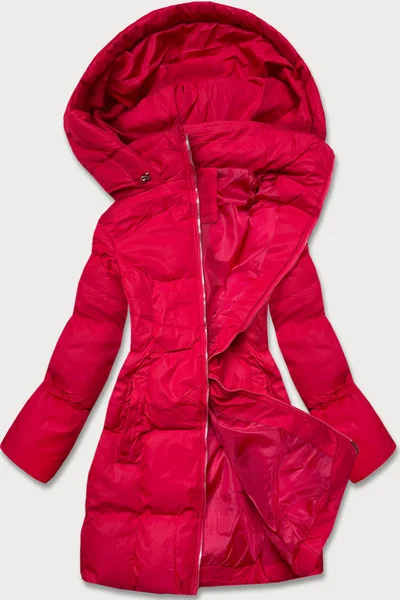 Zimní červená péřová bunda s kapucí od J.STYLE