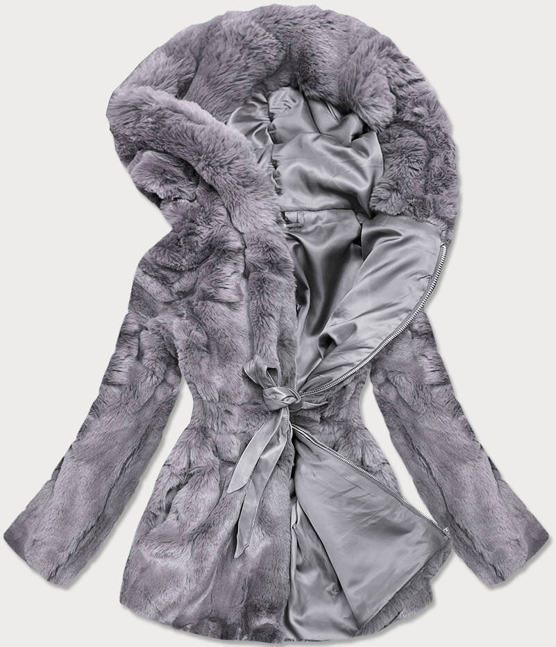 Dámská šedá bunda - kožíšek s kapucí I3XUR2 SWEST, odcienie szarości XXL (44) i392_18629-48