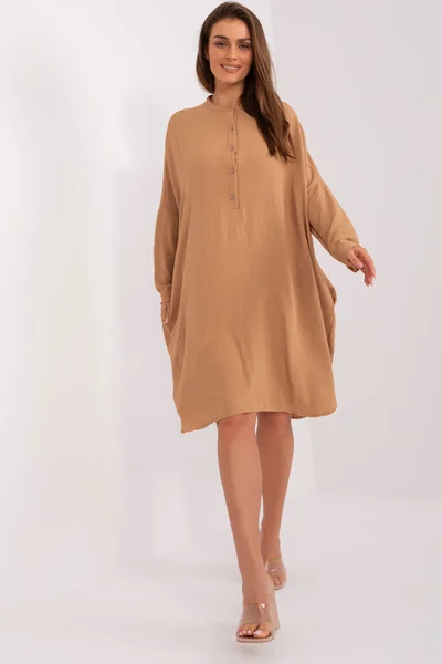 Dámské camel oversize midi šaty - Fashionhunters