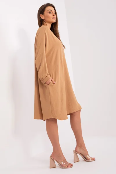 Dámské camel oversize midi šaty - Fashionhunters