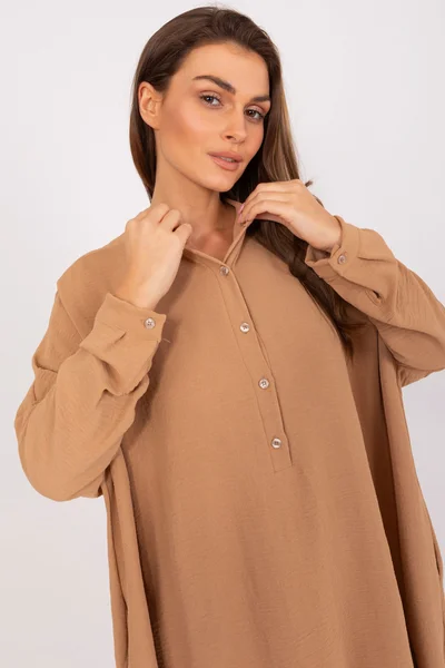 Dámské camel oversize midi šaty - Fashionhunters