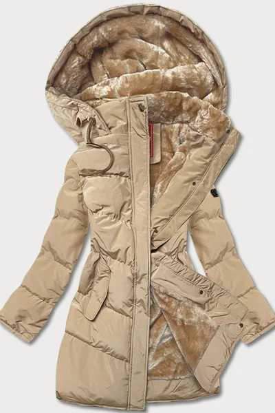 Zimní bunda s kožešinovou podšívkou a kapucí - Béžová LHD