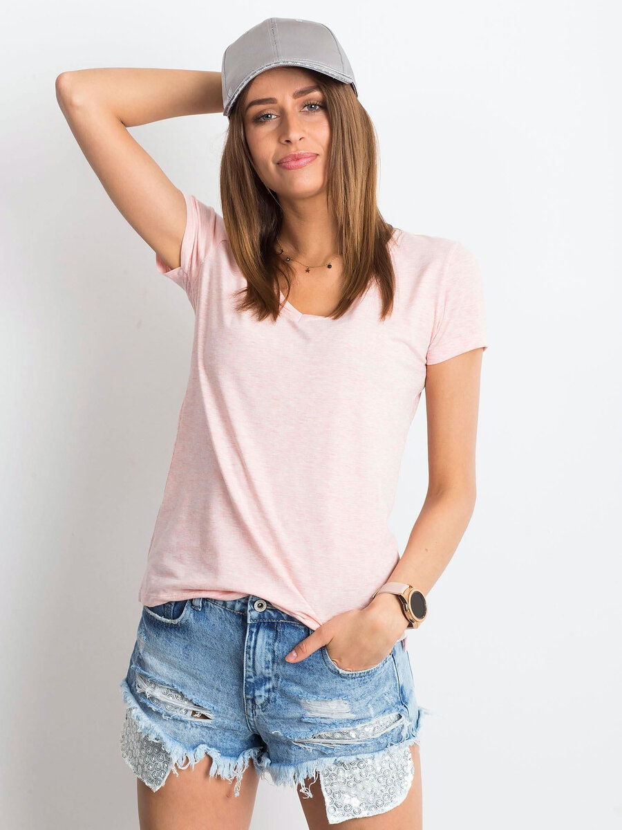 Mélange růžové tričko s výstřihem do V FPrice, XS i523_2016102180876