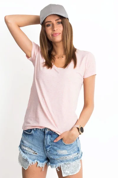 Mélange růžové tričko s výstřihem do V FPrice