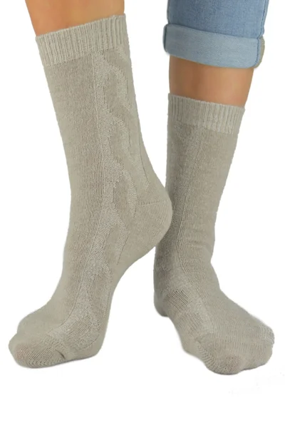 Vlněné copánkové ponožky Noviti - Béžové