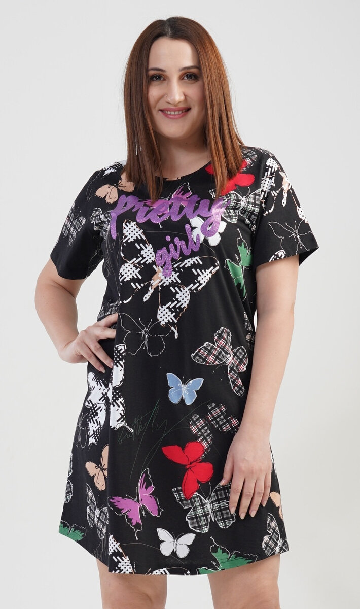 Motýlková dámská noční košile s nápisem Pretty girl, černá 2XL i232_9156_55455957:černá 2XL
