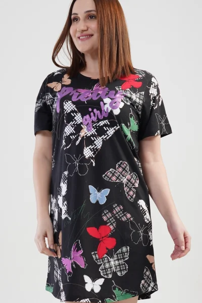 Motýlková dámská noční košile s nápisem Pretty girl