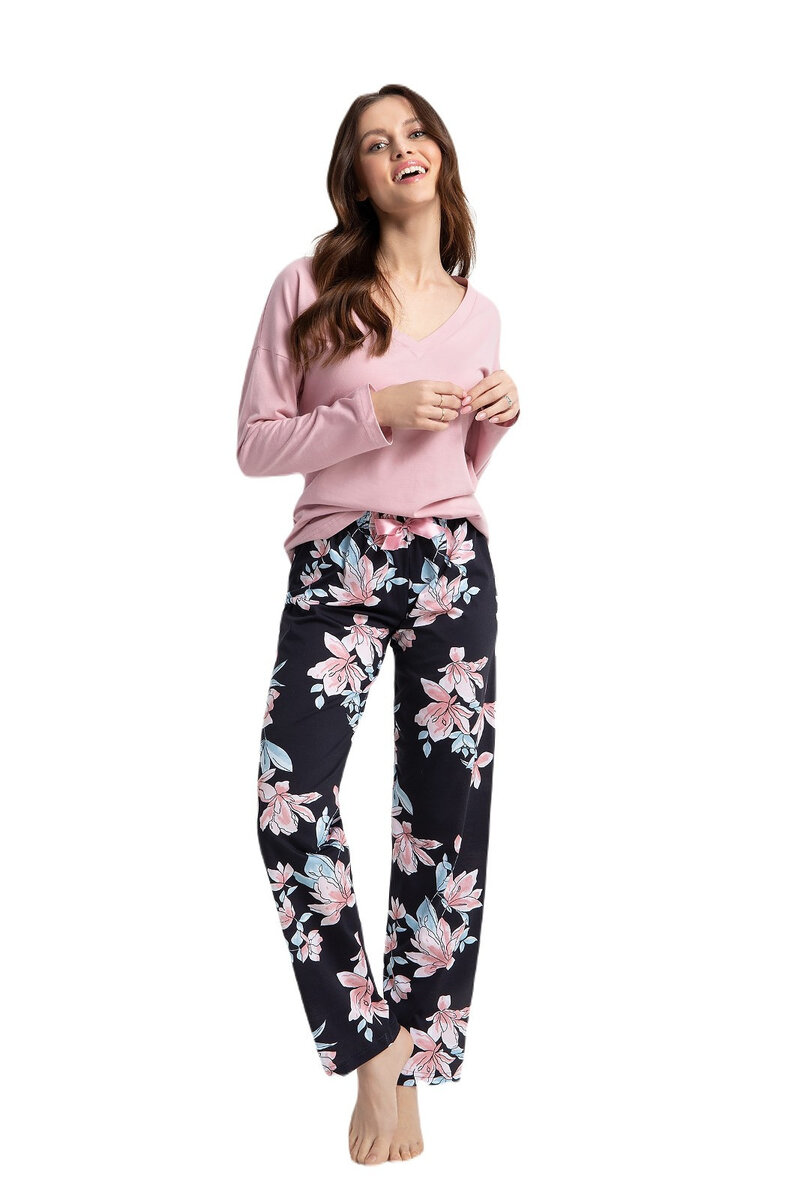Květinové pyžamo Luna pro dámy, kaštanové XXL i384_25281568