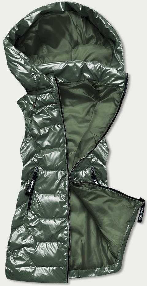 Lesklá zelená dámská vesta s kapucí 566I41 SWEST, odcienie zieleni XXL (44) i392_20108-48