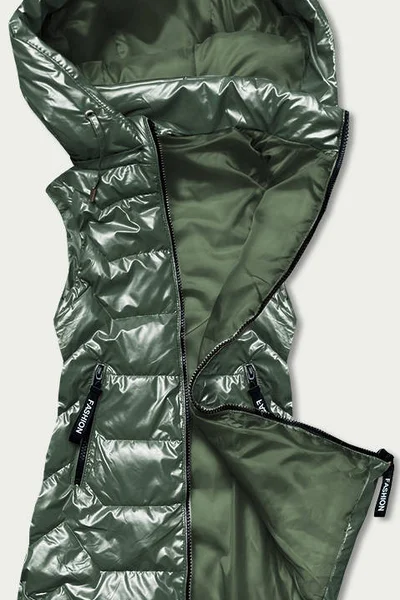 Lesklá zelená dámská vesta s kapucí 566I41 S'WEST