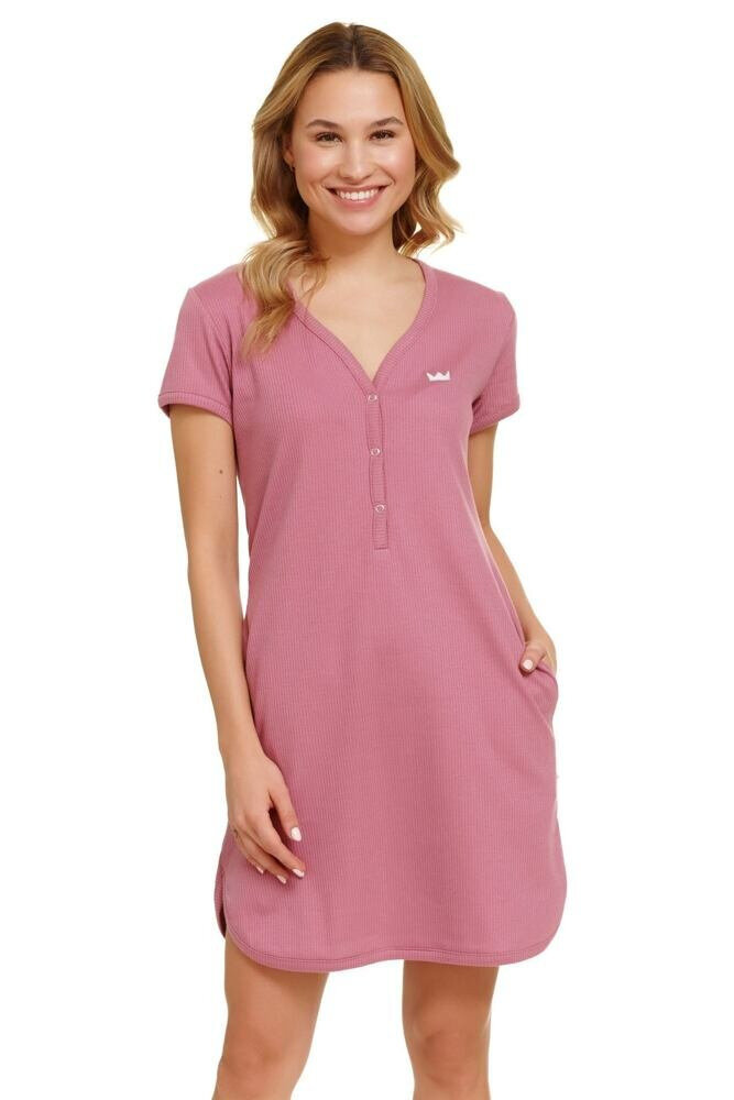 Růžová bavlněná noční košile s výšivkou korunky DN nightwear, S i43_81098_2:_3:S_